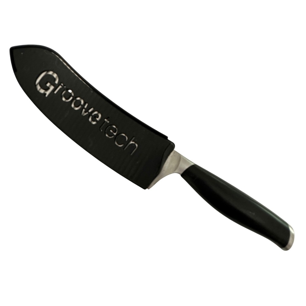 Groovetech Santoku Knife 7 inch Non-Stick Grooved Blade with Sheath Silver Black